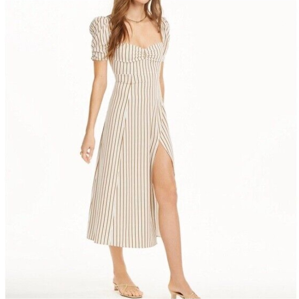 Danielle Bernstein White With Tan Black Brown Striped Queen Ann Midi Dress Size6